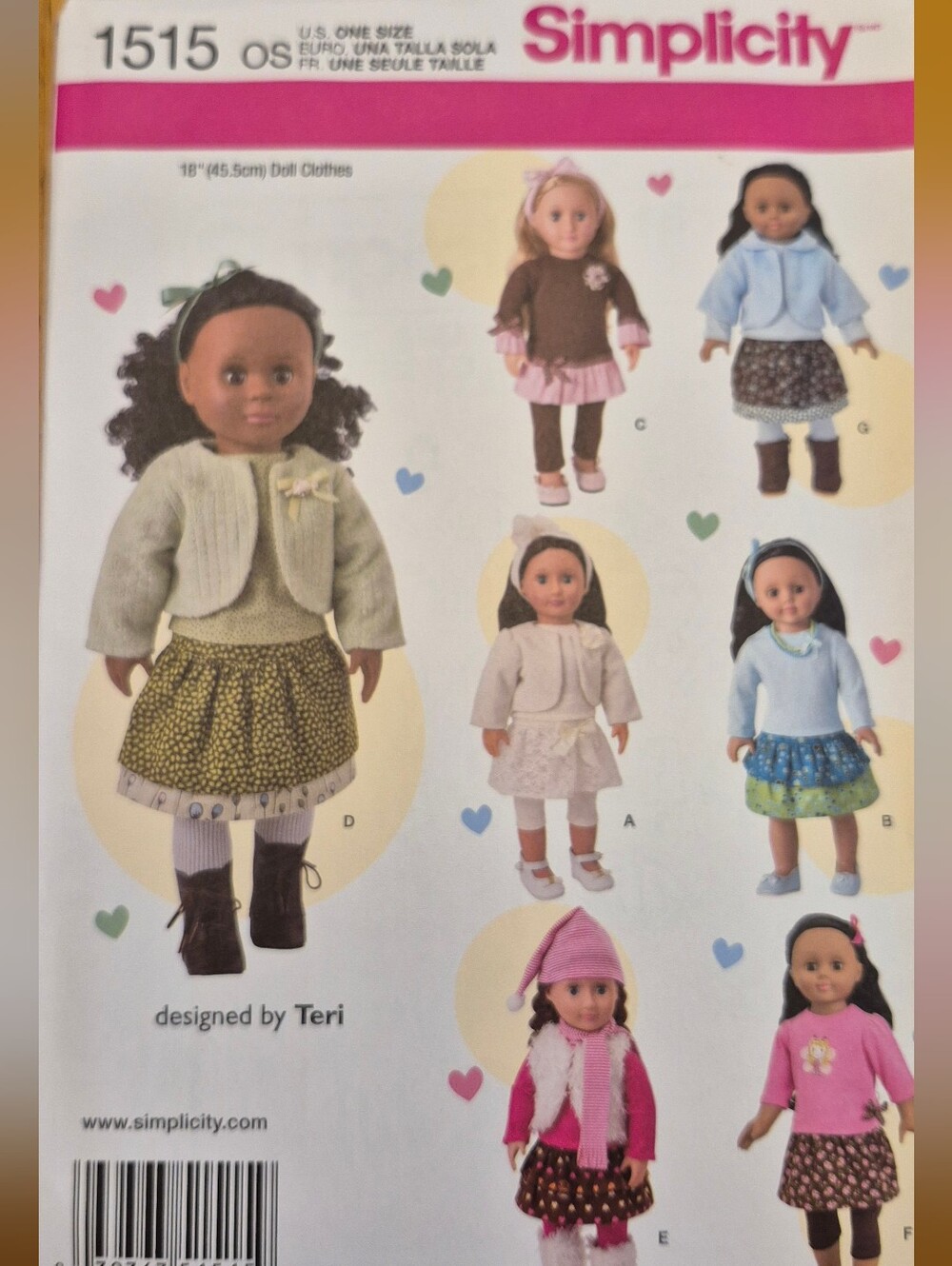 Simplicity 18" Baby Doll Clothes Sewing Pattern 1515 Dress Skirt